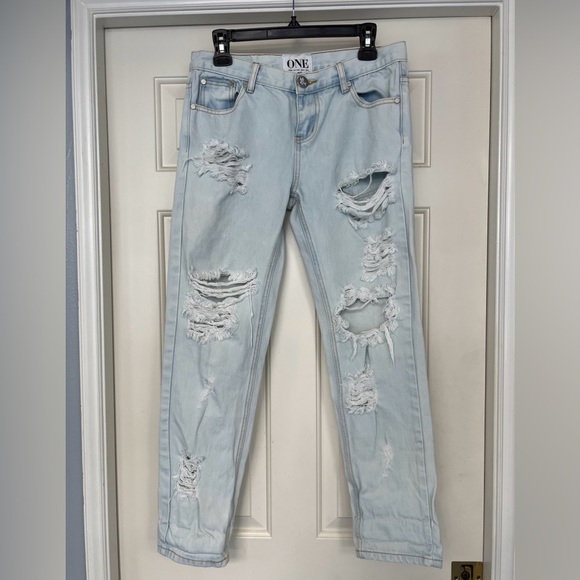 One x One Teaspoon Light Wash Distressed Ripped Awesome Baggies Jeans Grunge - Picture 1 of 7